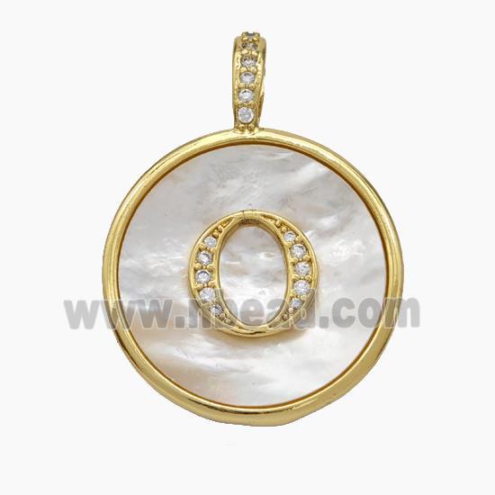 Copper Letter-O Pendant Pave Shell Zirconia Circle Gold Plated