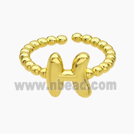 Copper Letter-H Rings Gold Plated