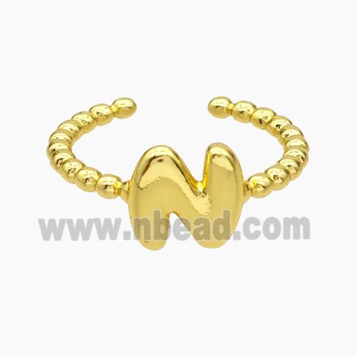 Copper Letter-N Rings Gold Plated