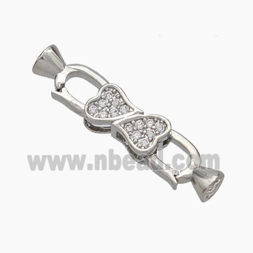 Copper Clasp Pave Zirconia Cord-End Heart Platinum Plated