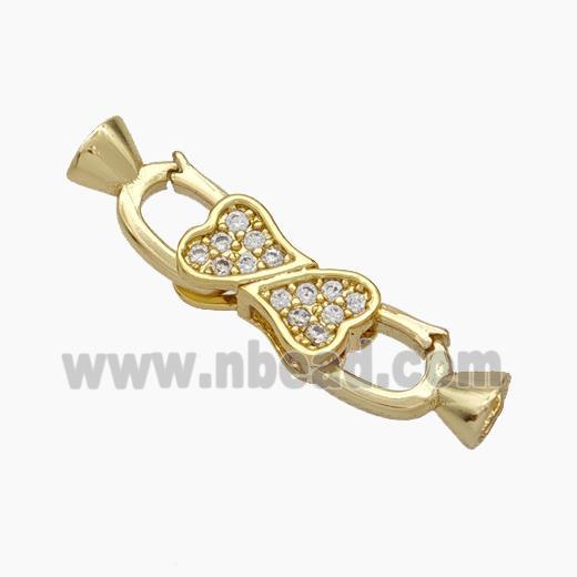 Copper Clasp Pave Zirconia Cord-End Heart Gold Plated