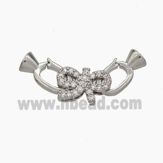 Copper Clasp Pave Zirconia Cord-End Bowknot Platinum Plated