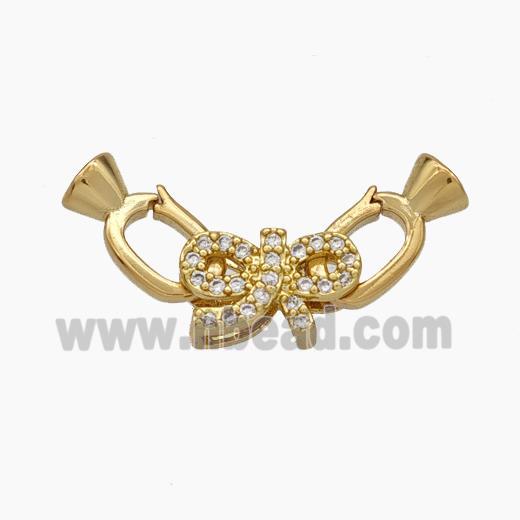 Copper Clasp Pave Zirconia Cord-End Bowknot Gold Plated