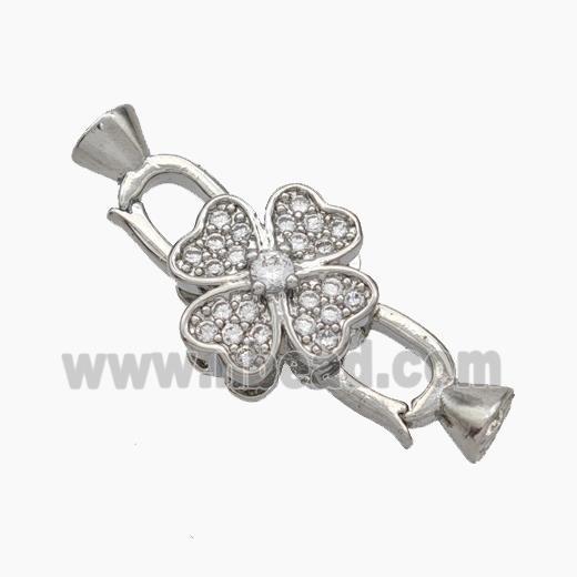 Copper Clasp Pave Zirconia Cord-End Clover Platinum Plated