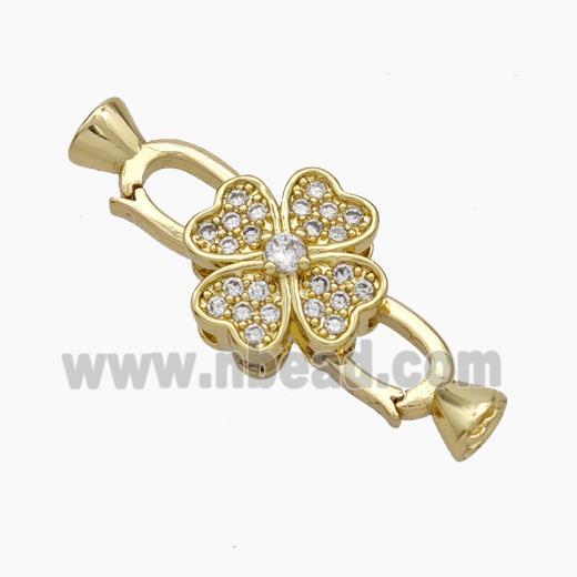 Copper Clasp Pave Zirconia Cord-End Clover Gold Plated