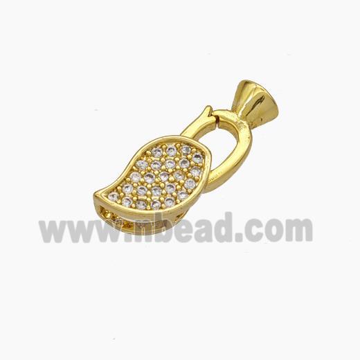 Copper Clasp Pave Zirconia Cord-End Leaf Gold Plated