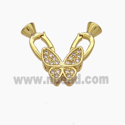 Copper Clasp Pave Zirconia Cord-End Butterfly Gold Plated