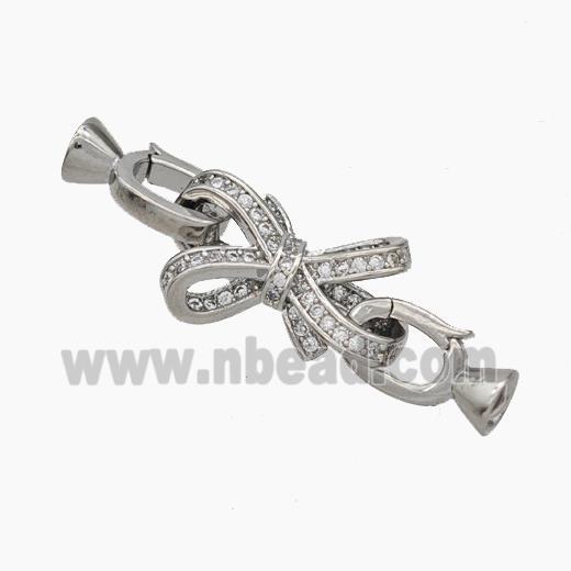 Copper Clasp Pave Zirconia Cord-End Bowknot Platinum Plated