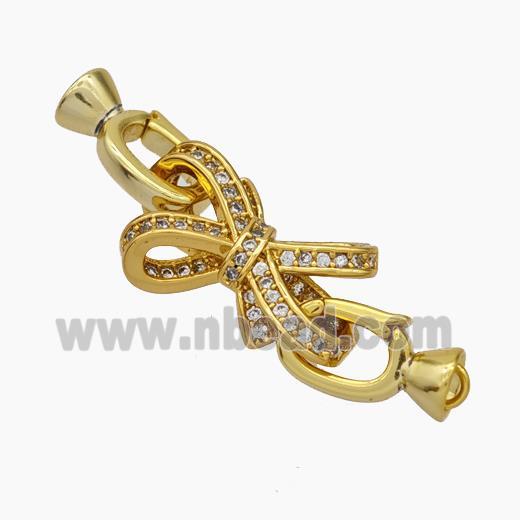 Copper Clasp Pave Zirconia Cord-End Bowknot Gold Plated