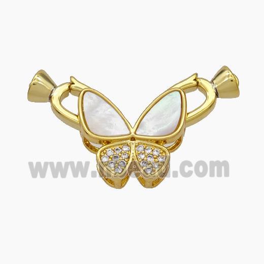 Copper Clasp Pave Shell Zirconia Cord-End Butterfly Gold Plated