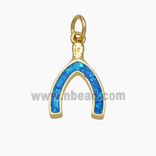 Copper Horseshoe Pendant Pave Blue Fire Opal 18K Gold Plated