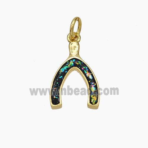 Copper Horseshoe Pendant Pave Black Fire Opal 18K Gold Plated