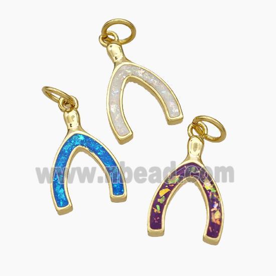 Copper Horseshoe Pendant Pave Fire Opal 18K Gold Plated Mixed