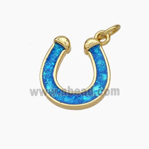 Copper Horseshoe Pendant Pave Blue Fire Opal 18K Gold Plated