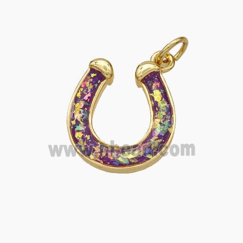 Copper Horseshoe Pendant Pave Red Fire Opal 18K Gold Plated