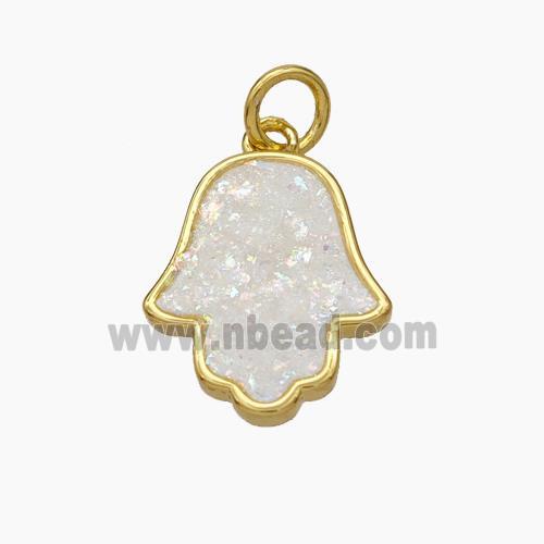 Copper Hamsahand Pendant Pave Fire Opal 18K Gold Plated