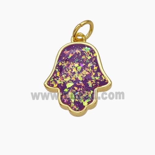 Copper Hamsahand Pendant Pave Red Fire Opal 18K Gold Plated