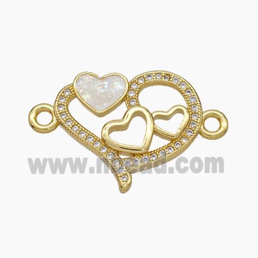 Copper Heart Connector Pave Zirconia Fire Opal 18K Gold Plated