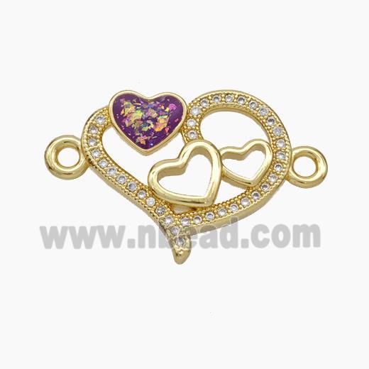 Copper Heart Connector Pave Zirconia Red Fire Opal 18K Gold Plated