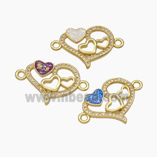 Copper Heart Connector Pave Zirconia Fire Opal 18K Gold Plated Mixed