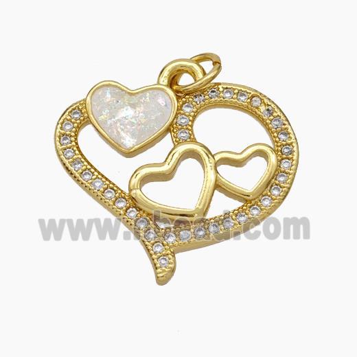 Copper Heart Pendant Pave Zirconia Fire Opal 18K Gold Plated