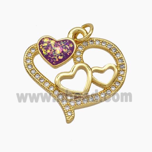 Copper Heart Pendant Pave Zirconia Red Fire Opal 18K Gold Plated