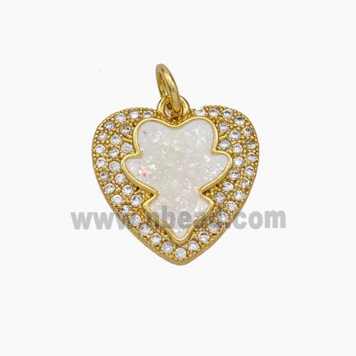 Copper Heart Pendant Pave Zirconia Fire Opal 18K Gold Plated