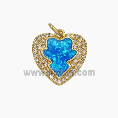 Copper Heart Pendant Pave Zirconia Blue Fire Opal 18K Gold Plated