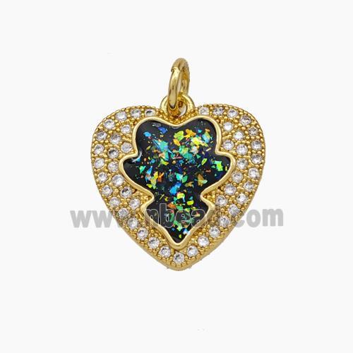 Copper Heart Pendant Pave Zirconia Black Fire Opal 18K Gold Plated