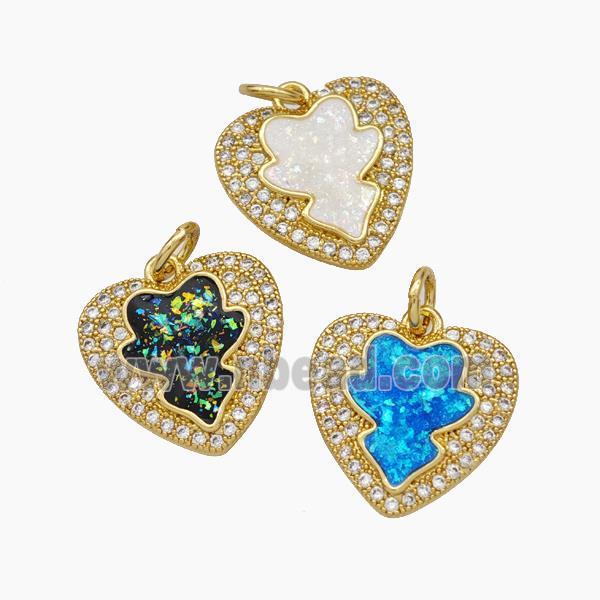 Copper Heart Pendant Pave Zirconia Fire Opal 18K Gold Plated Mixed