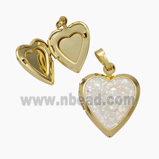 Copper Heart Locket Pendant Pave Fire Opal 18K Gold Plated