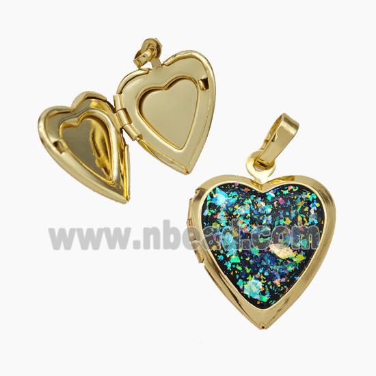 Copper Heart Locket Pendant Pave Fire Opal 18K Gold Plated