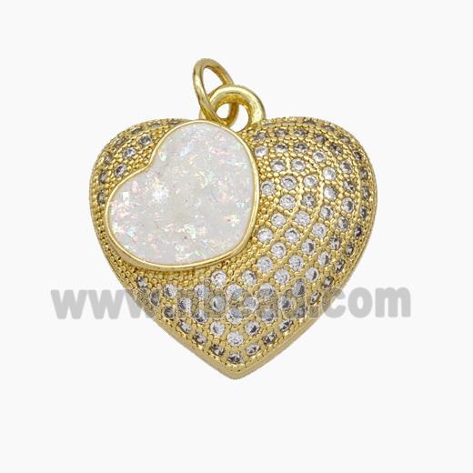 Copper Heart Pendant Pave Zirconia Fire Opal 18K Gold Plated