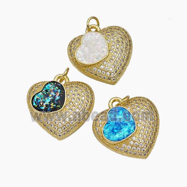 Copper Heart Pendant Pave Zirconia Fire Opal 18K Gold Plated Mixed