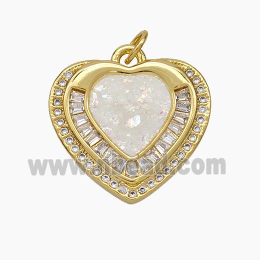 Copper Heart Pendant Pave Zirconia Fire Opal 18K Gold Plated