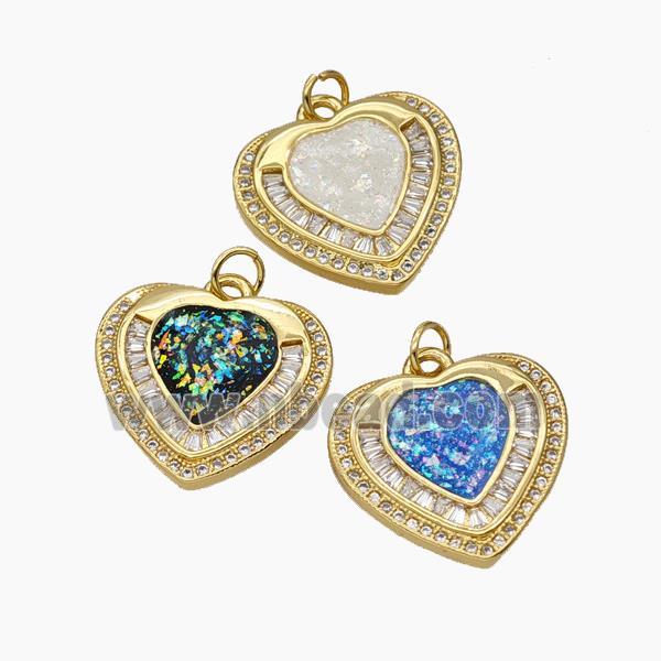 Copper Heart Pendant Pave Zirconia Fire Opal 18K Gold Plated Mixed