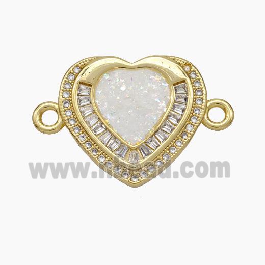 Copper Heart Connector Pave Zirconia Fire Opal 18K Gold Plated