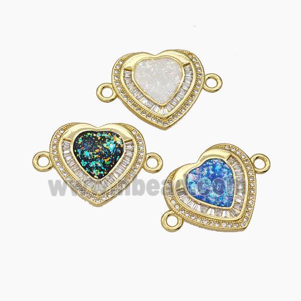 Copper Heart Connector Pave Zirconia Fire Opal 18K Gold Plated Mixed