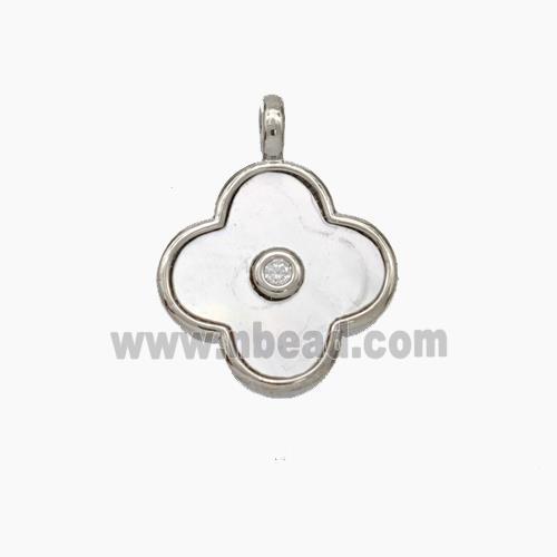 Copper Clover Pendant Pave Shell Platinum Plated