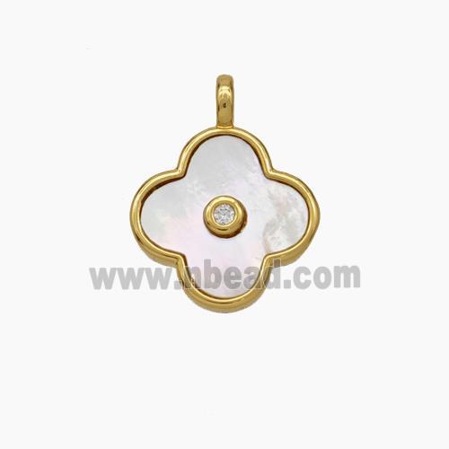 Copper Clover Pendant Pave Shell Gold Plated