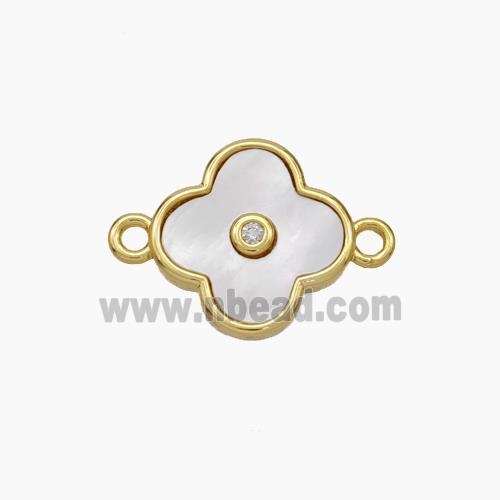 Copper Clover Connector Pave Shell Gold Plated