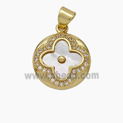 Copper Clover Pendant Pave Shell Zirconia Gold Plated