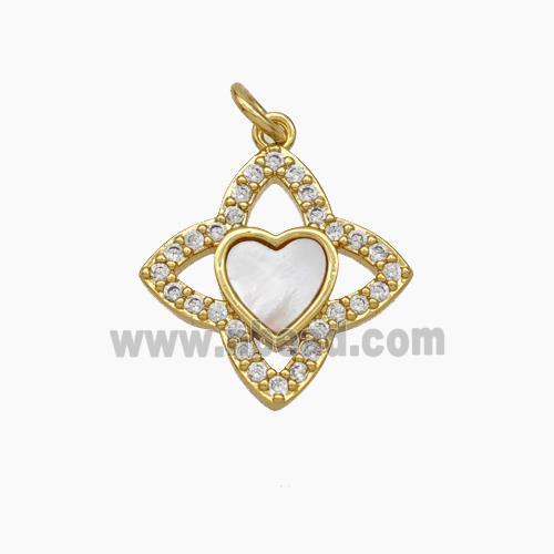 Copper Clover Heart Pendant Pave Shell Zirconia Gold Plated