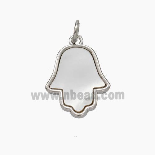 Copper Hamsahand Pendnat Pave Shell Platinum Plated