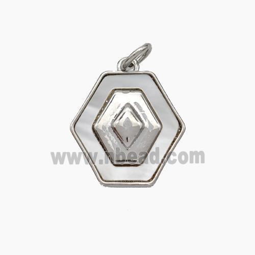 Copper Hexagon Pendant Pave Shell Platinum Plated