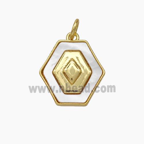 Copper Hexagon Pendant Pave Shell Gold Plated