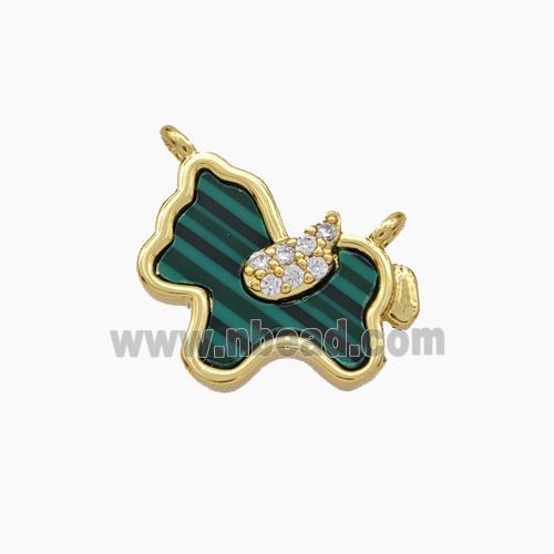 Copper Foal Charms Pendant Pave Zirconia Synthetic Malachite Gold Plated