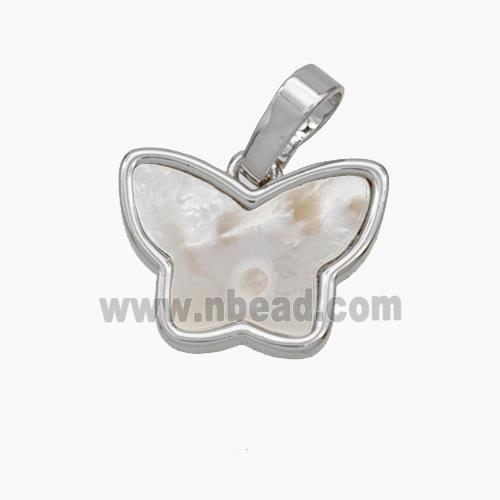 Copper Butterfly Pendant Pave Shell Platinum Plated