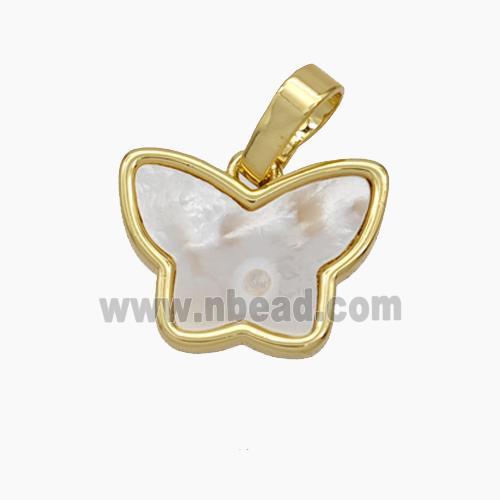 Copper Butterfly Pendant Pave Shell Gold Plated