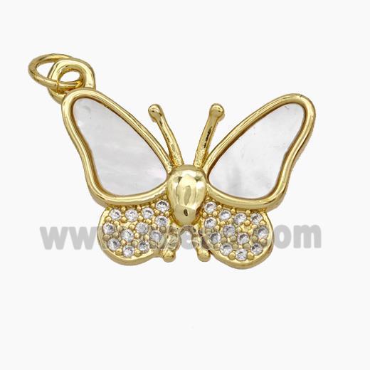 Copper Butterfly Pendant Pave Shell Zirconia Gold Plated